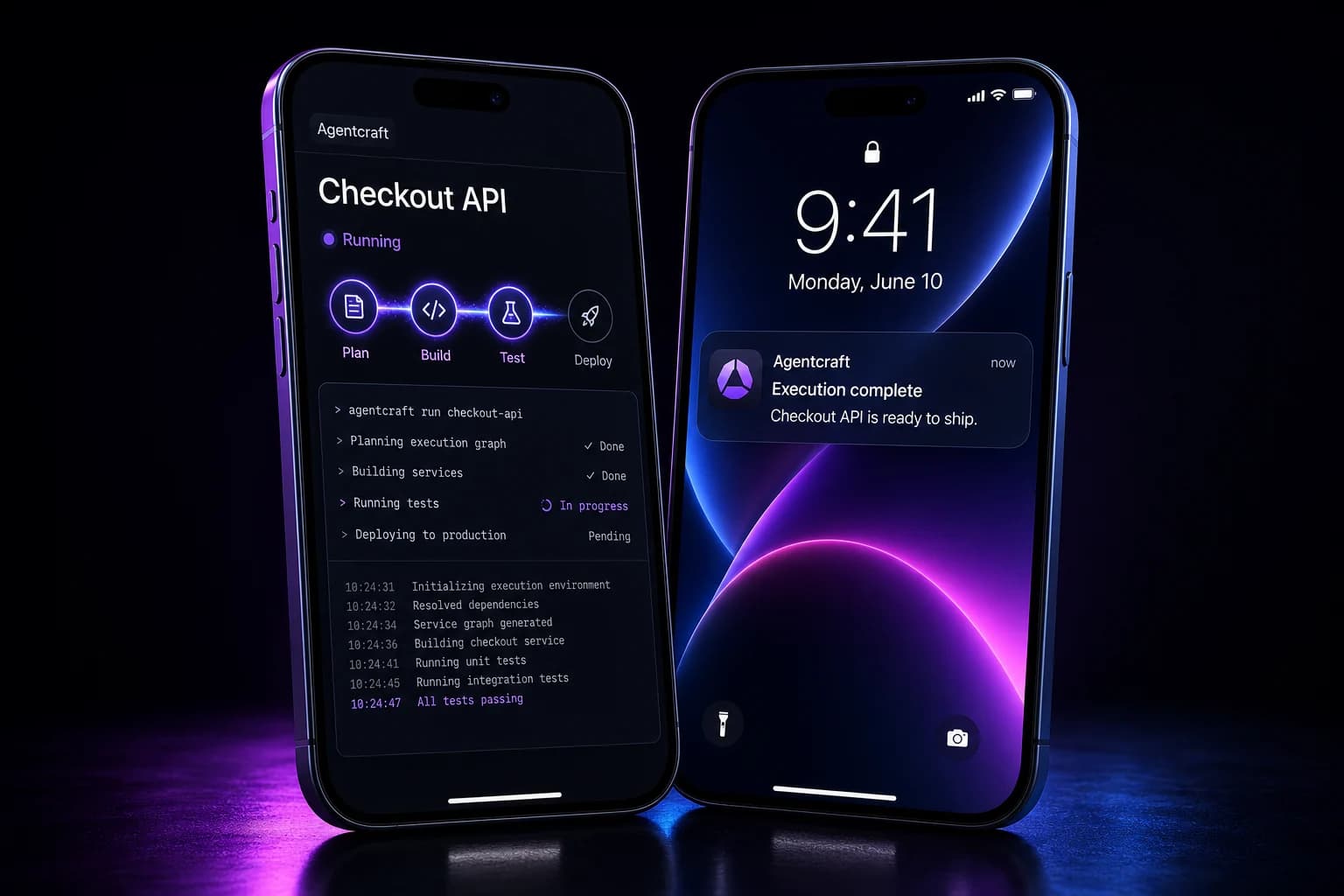 Agentcraft mobile execution and completion notification